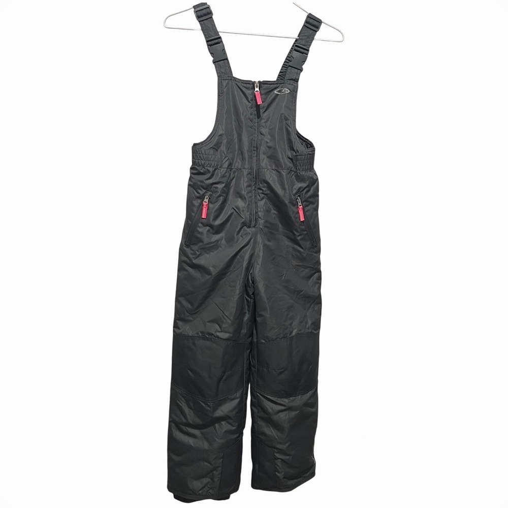 Champion Kids Ski Snow Bib Overalls Pants Gray Pink M 7-8 Puffer Waterproof Warm